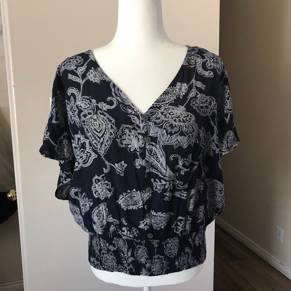Navy floral dolman top banded hemline Maurices L
